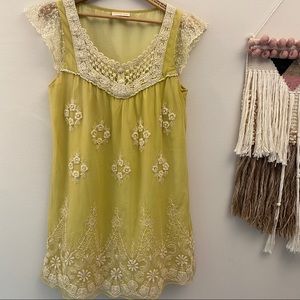 Embroidered Chartreuse A Line dress